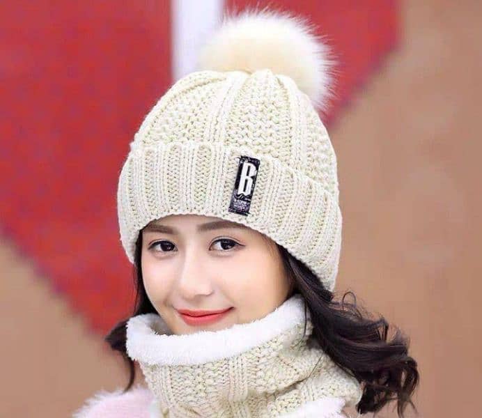 Unisex Winter Beanie Neck Warmer 2Pcs Set,  Contact No: 0346-8463413 8