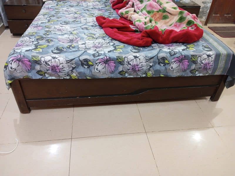 wooden bed side tables mattress and two sofa cum beds for sale 1