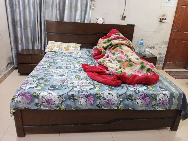 wooden bed side tables mattress and two sofa cum beds for sale 2