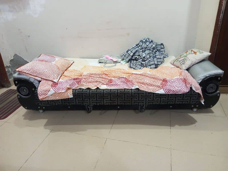 wooden bed side tables mattress and two sofa cum beds for sale 3