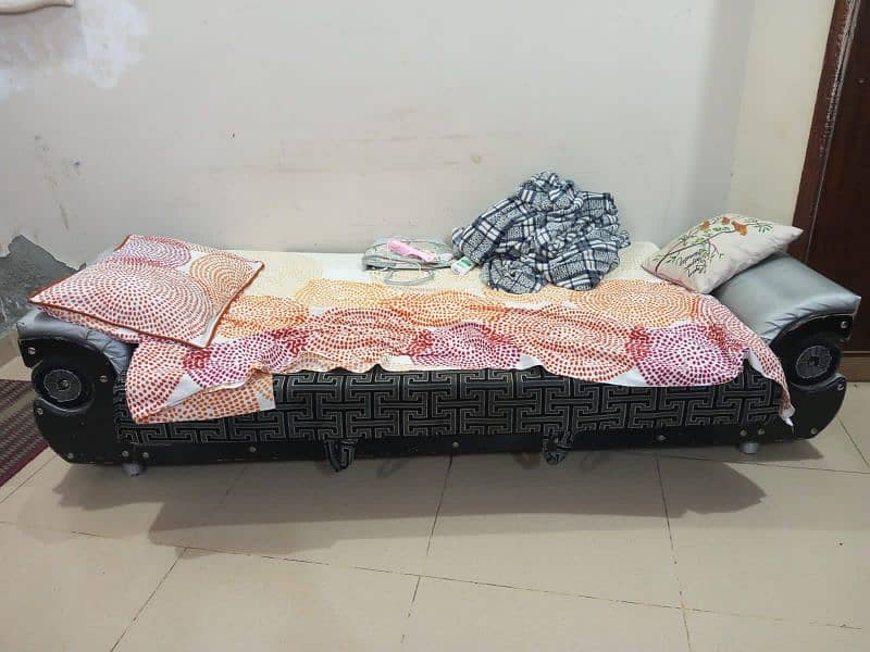 wooden bed side tables mattress and two sofa cum beds for sale 4