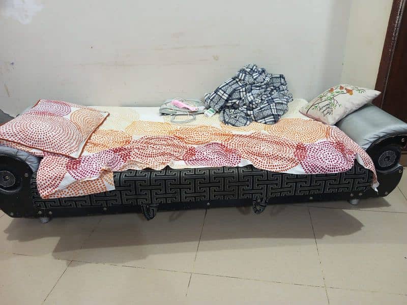 wooden bed side tables mattress and two sofa cum beds for sale 5