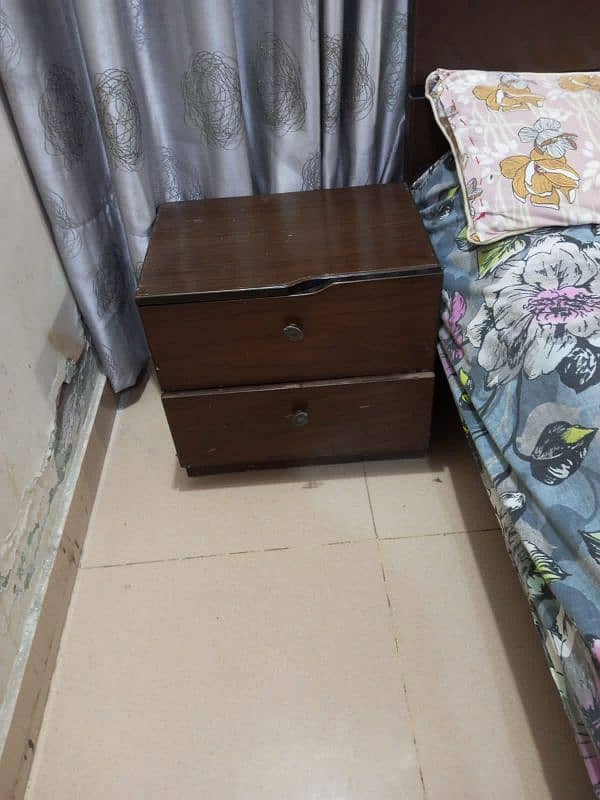 wooden bed side tables mattress and two sofa cum beds for sale 6