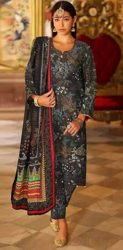 Multicolor Khaddar Suit Set With Digital Print - 3Pcs Ensemble 0