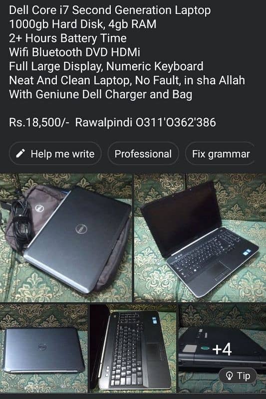 Neat And Clean Dell i7 Laptop 1000gb Hard Disk 4gb RAM Large Display 1