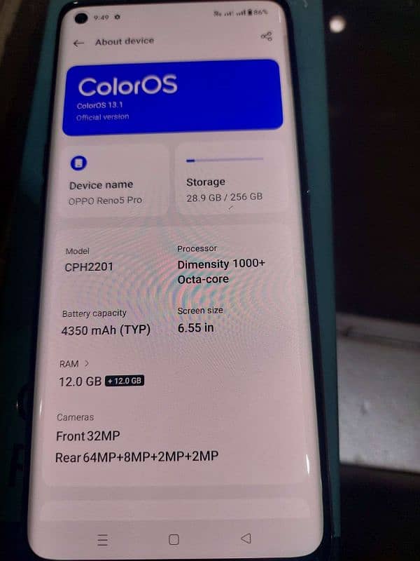 oppo reno 5 pro (12+12/256) in 9.5/10 condition full box 1