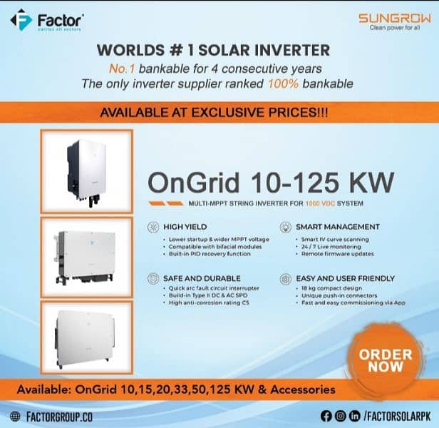 Sungrow on grid inverter 10kw/125kw available 0