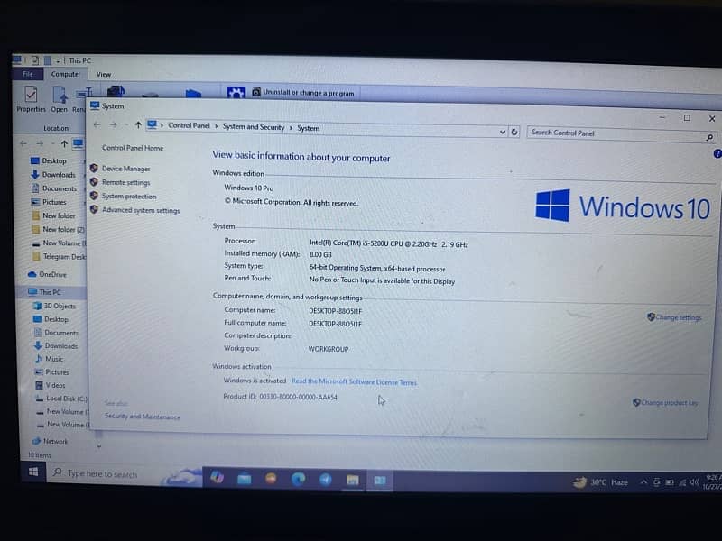 Dell laptop latitude E5450 8gb 256 ssd 6