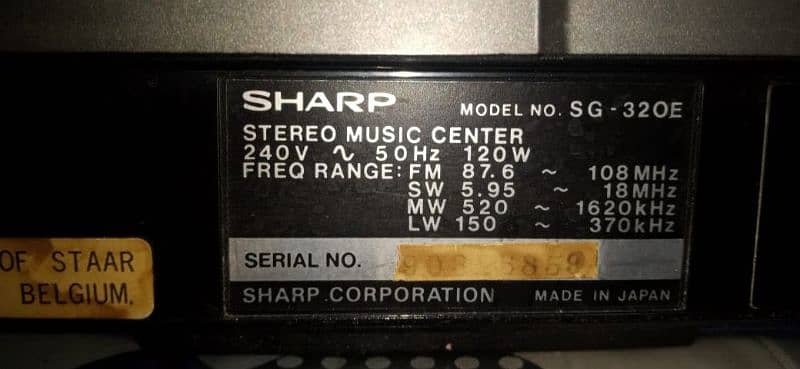 Vintage Sharp Music Centre Model Sg-320e  /- 1