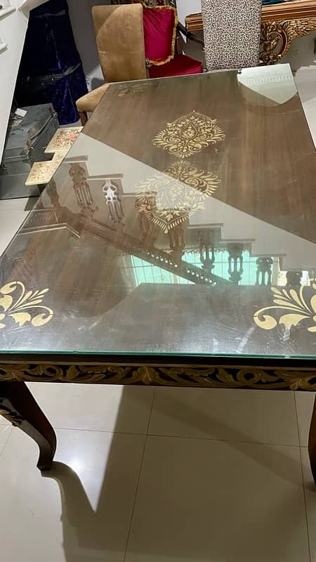 Beautiful Wooden Carving 8 Person Dinning Table with glass top 2