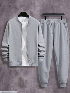 2 pcs men's fleece plain Zipper track suit