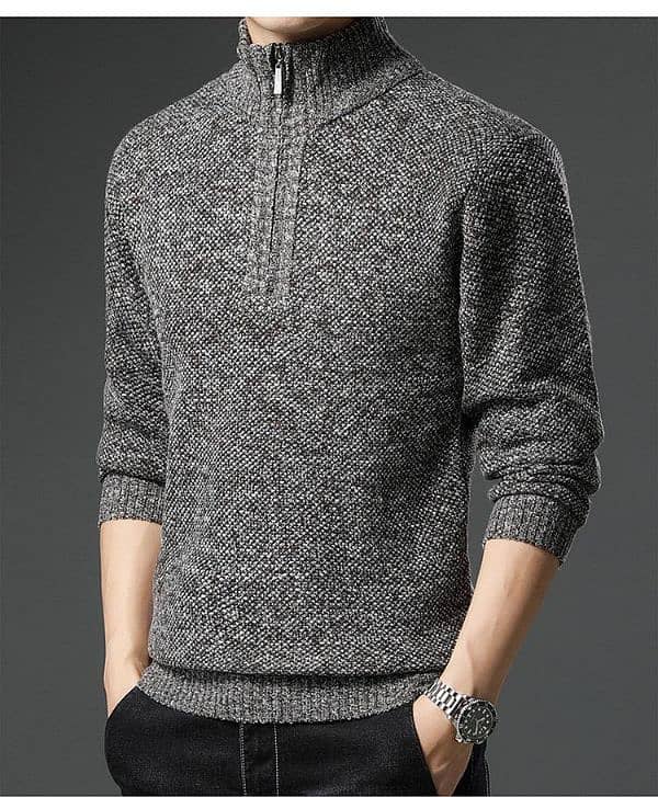 1 PC Men,s Fleece Knitted Half Zip sweater 2