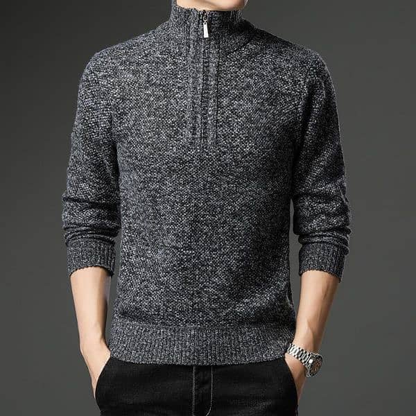 1 PC Men,s Fleece Knitted Half Zip sweater 3