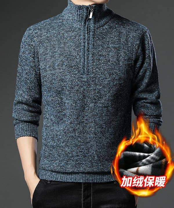 1 PC Men,s Fleece Knitted Half Zip sweater 4