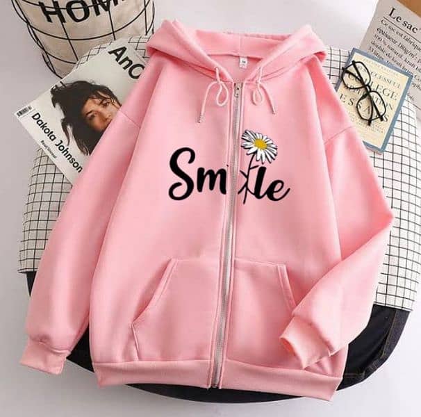 New Pink Smile Flower Printed Hoodie Zipper  price: 1799 0