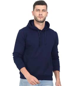 Men's Stitched fleece plain Hoodie, Blue