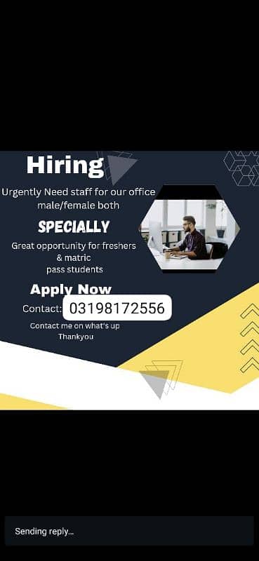 We are hiring male and female candidate 0