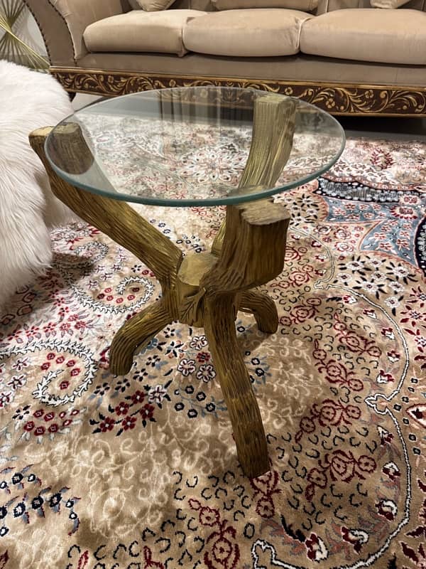 3 pieces Center table with wooden frame nd with class on top 0