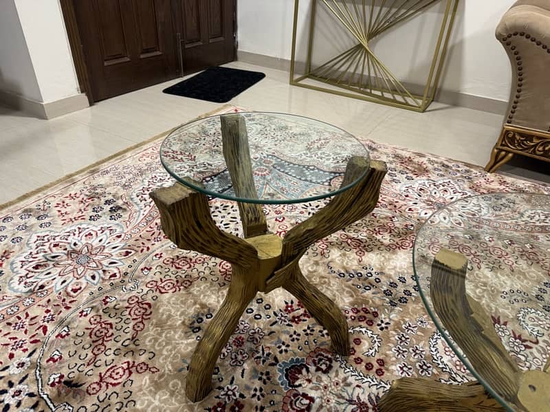 3 pieces Center table with wooden frame nd with class on top 3