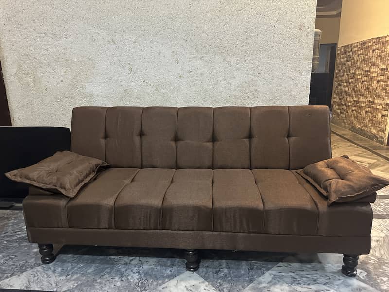 Elegant Brown Fabric Sofa come bed with Cushions 1