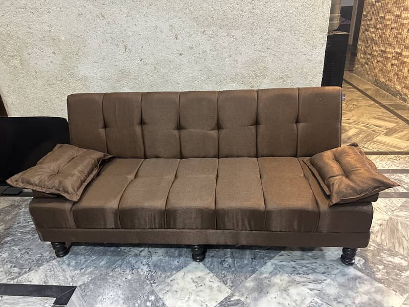 Elegant Brown Fabric Sofa come bed with Cushions 2