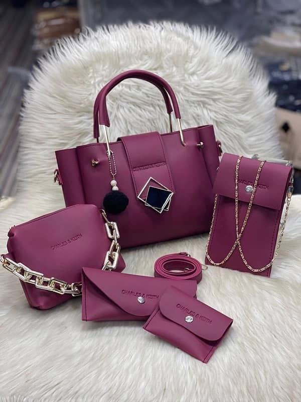 stylish women’s leather hand bags set-5pcs in stunning colours 0