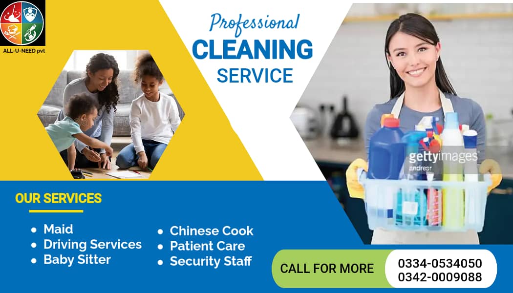 House cleaning services, maids, cooks, babysitter service In islamabad 0