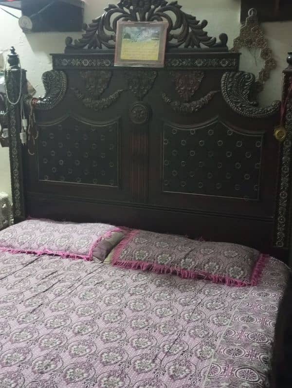 Elegant Solid Wood Double Bed with Carved Headboard 0