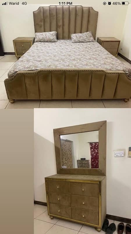 Double bed with mattress, 2 side Tables, Dressing Table 0