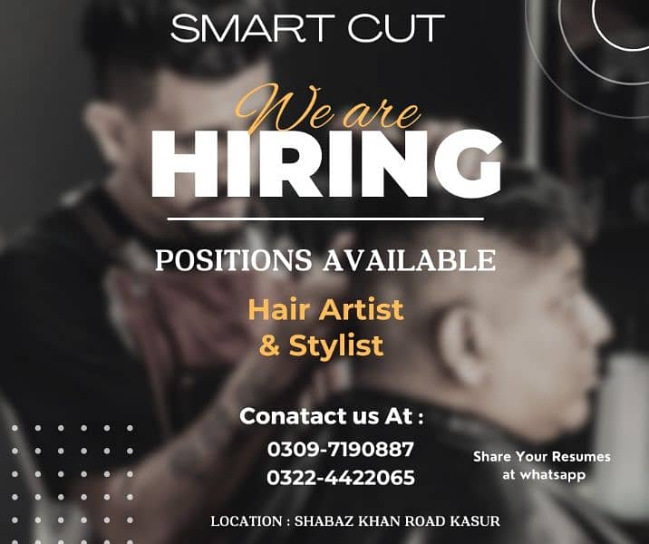 Hair Stylist & Specialist | Jobs | Male Staff | Urgent Hiring 0