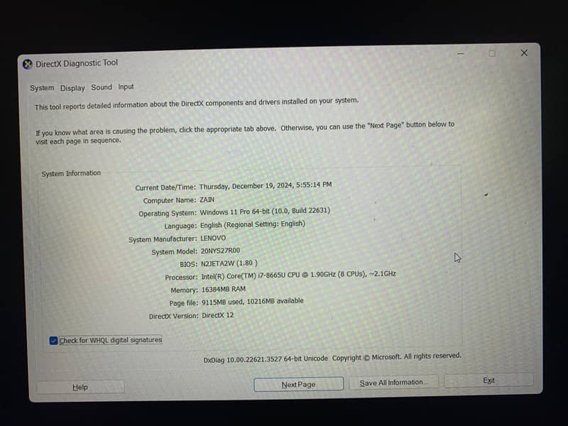 Lenovo T490s i7 8th gen with 16 GB RAM 5