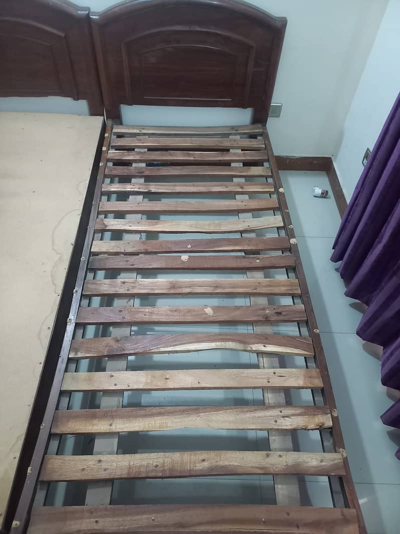 2 wooden single beds with 2 single mattress 4