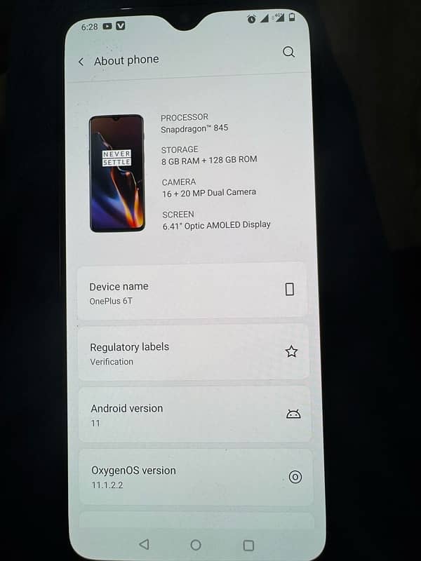 one plus 6t 8Ram 128gb 5