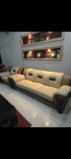 6 SEATER LEATHER SOFA SET SOLID WOOD