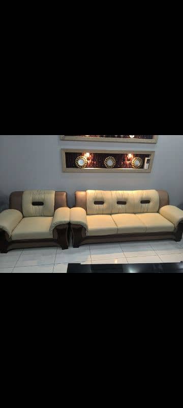 6 SEATER LEATHER SOFA SET SOLID WOOD 2