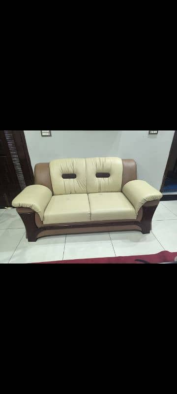 6 SEATER LEATHER SOFA SET SOLID WOOD 3