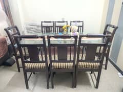 8-Seater Wooden Dining Table with Glass Top - In Good Condition