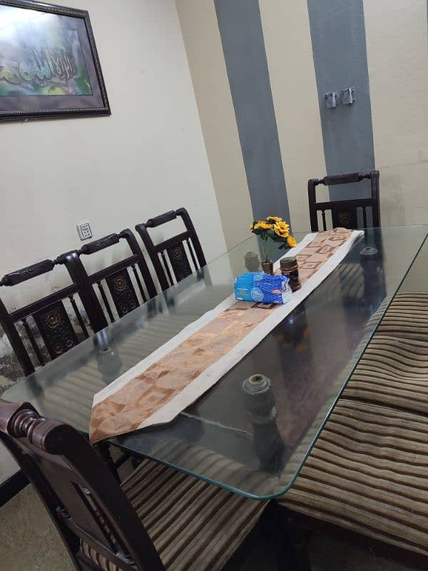 8-Seater Wooden Dining Table with Glass Top - In Good Condition 2