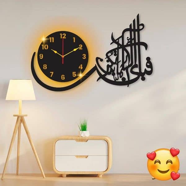 calligraphy ART MDF Wall clock with light 0