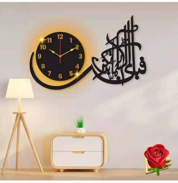 calligraphy ART MDF Wall clock with light 1