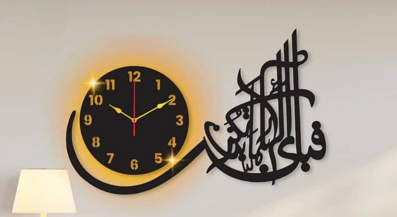 calligraphy ART MDF Wall clock with light 2