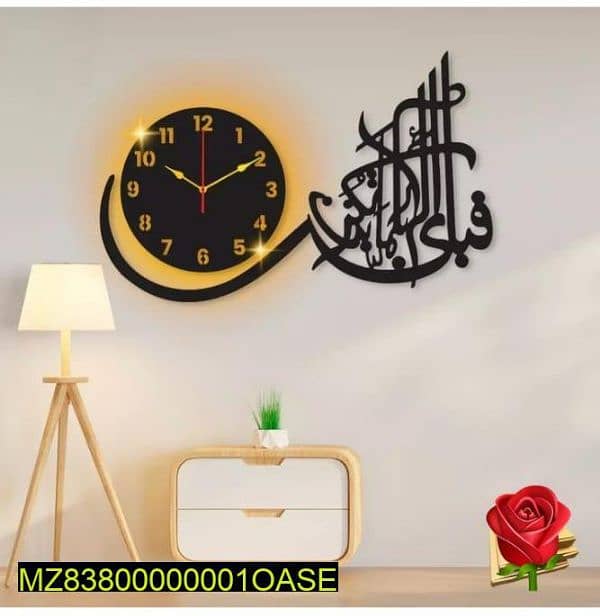 calligraphy ART MDF Wall clock with light 3