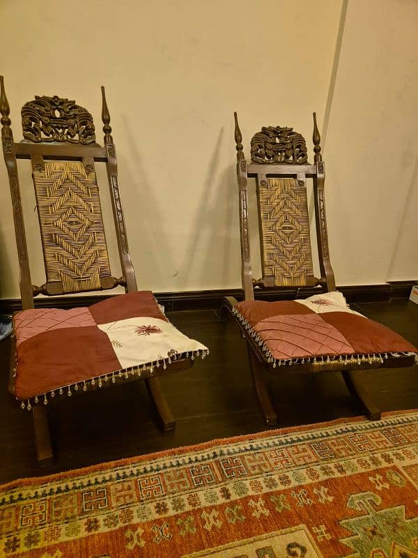 Brown Kashmiri chairs set with table 1