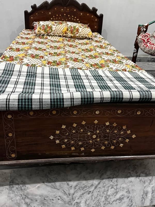 wooden single bed with new matress for sale 0