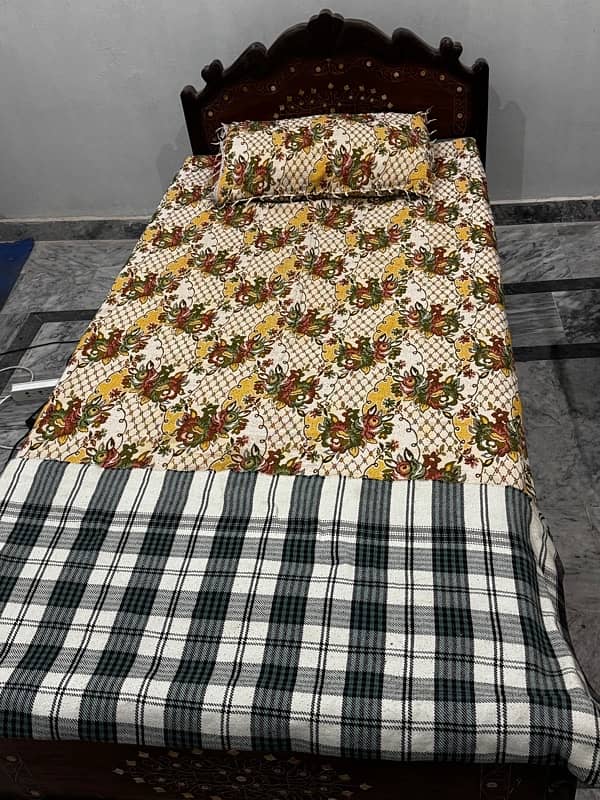 wooden single bed with new matress for sale 1