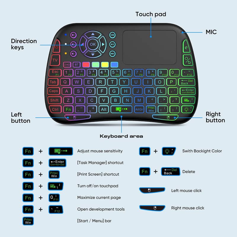 M9 Bluetooth Mini Wireless Keyboard 7 Backlit 2.4G 2