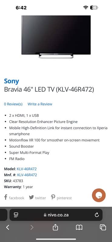 Sony Bravia  46 inch imported 8