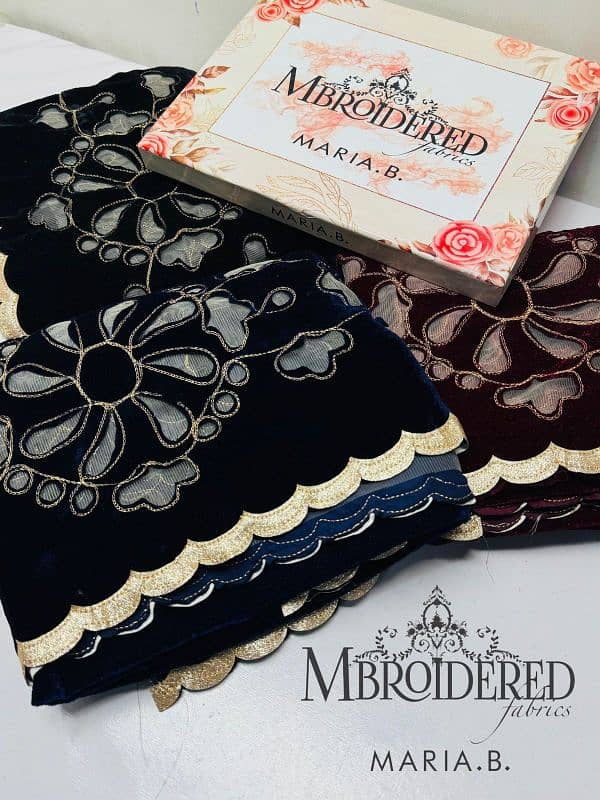 MARIA B Best Velevt shawl >Velvet Cutwork shawl > Velev Emb 1