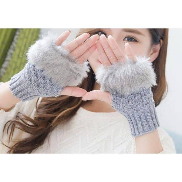 warm fur lined gloves -2pcs women fingerless Design 5