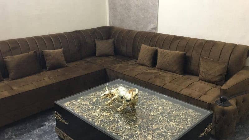 L shaped sofa set with table 0